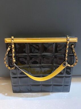Chanel Chocobar Patent Chain Around Leather Shoulder Bag